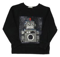 Černá mikina s robotem a flitry H&M