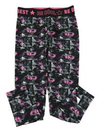 Černo-bílo-růžové vzorované sportovní funkční legíny Ergeenomixx