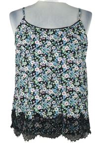 Dámský černý květovaný halenkový top se síťovinou Amisu