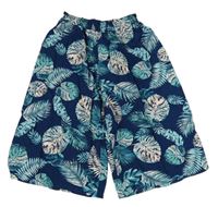 Tmavo-světlemodré culottes kalhoty s listy George