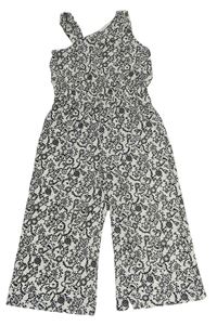 Bílo-černý květovaný culottes overal Primark