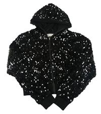 Černá flitrová crop bunda s kapucí H&M