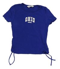Safírové crop tričko s nápisem H&M
