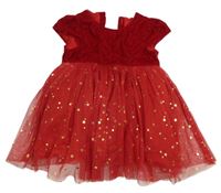 Červené sametové šaty s tylovou sukní Matalan