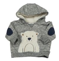 Šedá melírovaná mikina s medvědem a kapucí Topomini