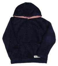 Tmavomodrá chlupatá mikina s kapucí 