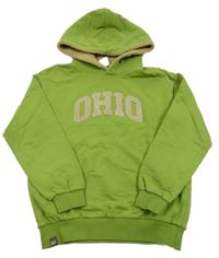 Zelená mikina s nápisem a kapucí 