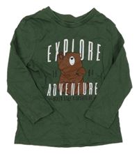 Tmavozelené triko s nápisem a medvědem V by Very