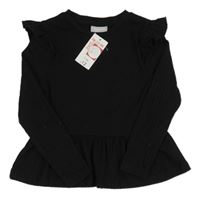 Nové - Černé žebrované triko s volánky Matalan