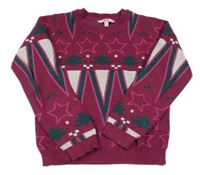 Vínovo-tmavozelený vzorovaný třpytivý svetr WE