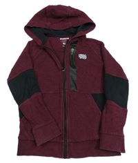 Vínová melírovaná žebrovaná propínací mikina s nášivkou a kapucí F&F