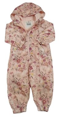 Světlerůžová květovaná šusťáková jarní kombinéza s kapucí F&F