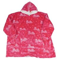 Neonově růžová chlupatá oversize mikina s kapucí - Barbie