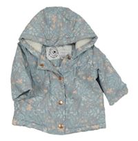 Světlemodrá květovaná šusťáková zateplená bunda s kapucí George