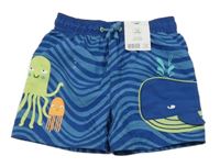 Nové - Modré vzorované plážové kraťasy s chobotnicemi George