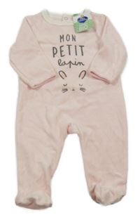 Nové - Světlerůžový sametový overal s nápisem a králíčkem 