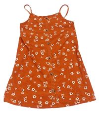 Cihlové květované lehké šaty s knoflíčky Primark