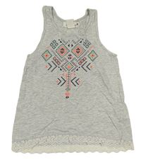 Šedý melírovaný top se vzorem a síťovinou H&M