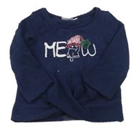 Tmavomodrá žebrovaná fleecová mikina s nápisem Kids