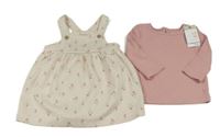 Nové - 2set - Světlerůžové šaty s kytičkami + růžové triko Primark
