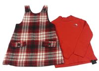 Nové - 2set - Červeno-černo-bílé kostkované šaty + červené triko St. Bernard