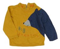 Žluto-tmavomodrý svetr s medvídkem Mothercare