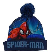 Tmavomodrá fleecovo/pletená podšitá čepice se Spider-manem