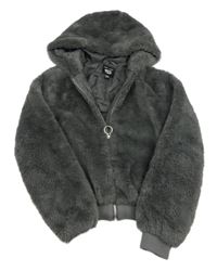 Šedá kožešinová podšitá crop bunda s kapucí New Look