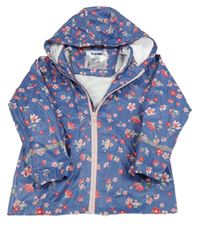 Modrá nepromokavá bunda s kytičkami a kapucí Lupilu