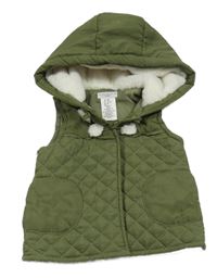 Khaki šusťáková prošívaná zateplená vesta s kapucí Max Studio