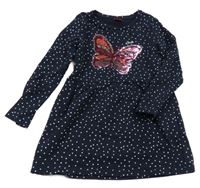 Tmavomodré puntíkované šaty s motýlkem z flitrů s. Oliver 