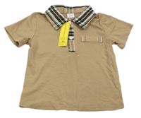 Nové - Béžové polo tričko s flanelovým límečkem 
