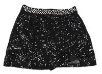 Černá flitrová sukně s perlami a všitými kraťasy 