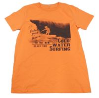 Neonově oranžové tričko se surfařem Name it 