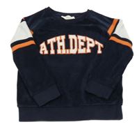 Tmavomodro-bílá sametová mikina s nápisem M&S