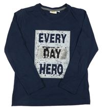 Tmavomodré triko s nápisem a flitry Kids