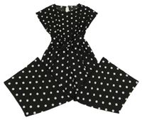 Černý kalhotový puntíkatý culottes overal Zara
