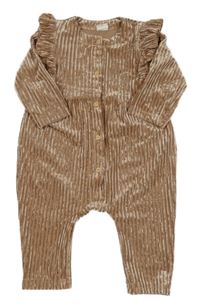 Starorůžový žebrovaný sametový overal s volánky H&M