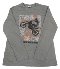 Šedé triko s motorkou a nápisem Y.F.K.