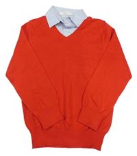 Červený svetr se všitou košilí H&M