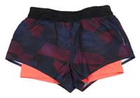 Tmavomodro-růžové vzorované sportovní dvojité kraťasy 
