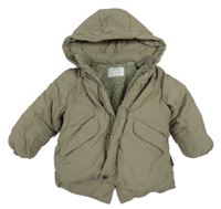 Khaki šusťáková zimní bunda s kapucí Zara