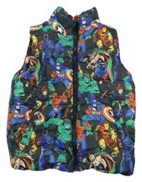 Černá šusťáková zateplená vesta s hrdiny H&M