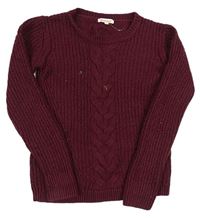Tmavovínový žebrovaný pletený svetr se vzorem Bluezoo