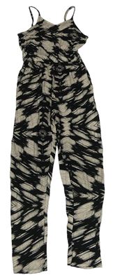 Černo-smetanovo/světlešedý vzorovaný kalhotový overal M&Co