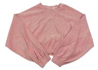 Růžová žebrovaná sametová crop mikina Candy Couture