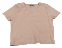 Světlerůžové žebrované crop tričko se srdíčkovým průstřihem Matalan