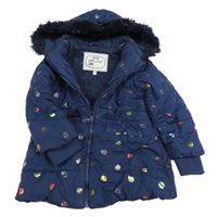 Tmavomodrá puntíkatá šusťáková zimní parka s kapucí s kožešinou M&S