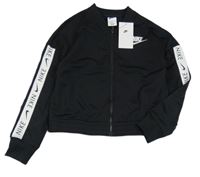 Nové - černá propínací sportovní crop mikina s logy a bílým pruhem Nike