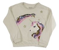 Smetanová crop mikina s jednorožcem a kometou z překlápěcích flitrů zn. C&A
